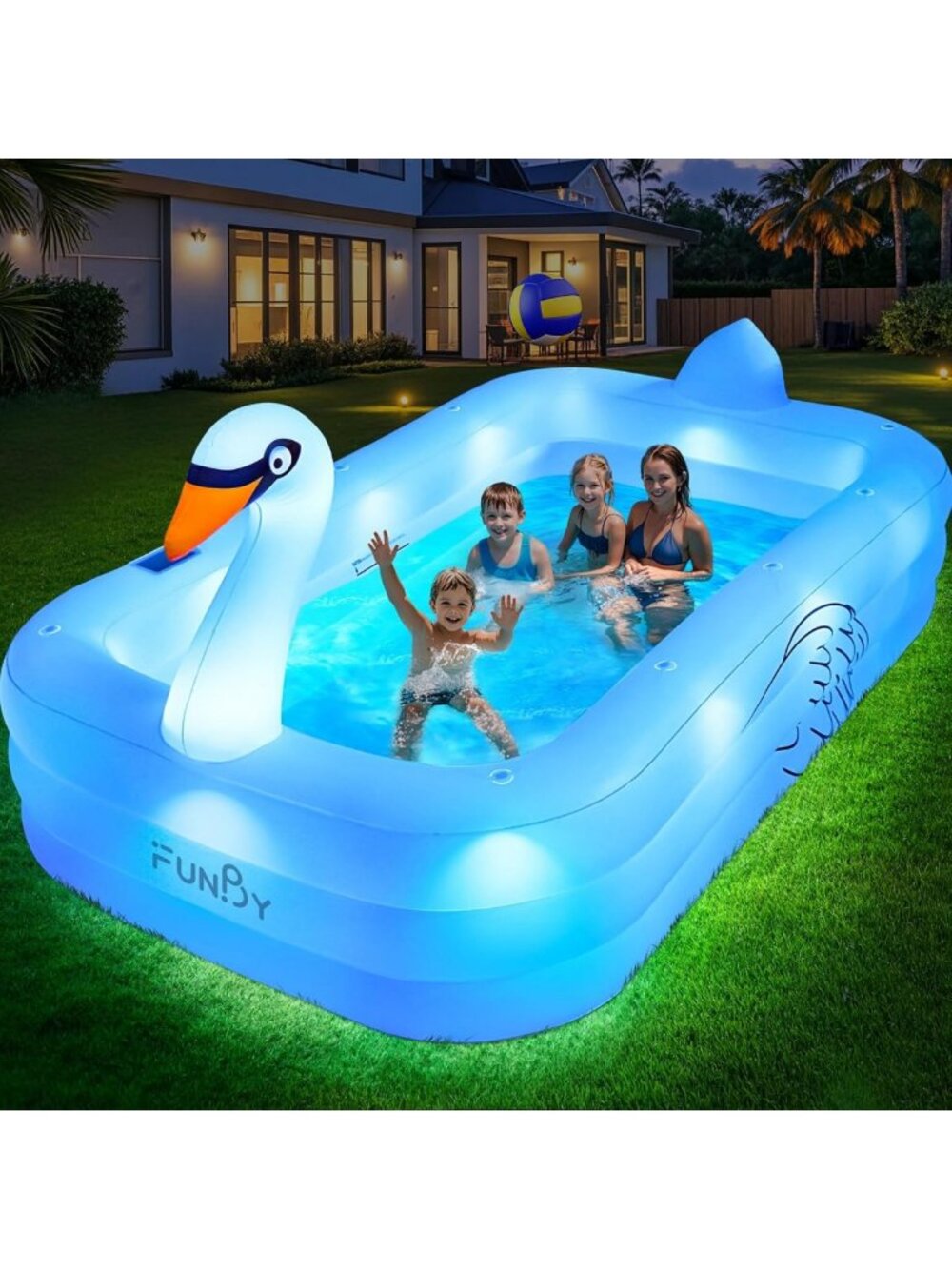 Oversized Inflatable Pool with Lights for Adults & Kids - 100"x63"x20" Family